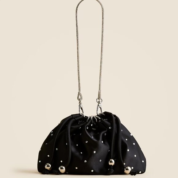J. Crew Drawstring Pouch Bag in Crystal-embellished Satin - Picture 1 of 6